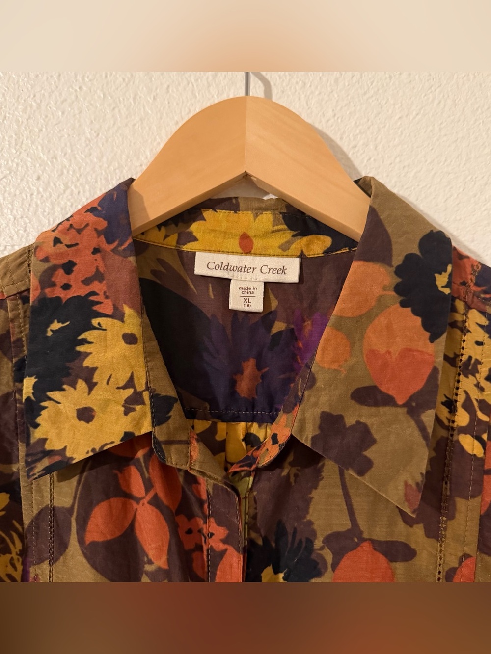 Coldwater Creek Cotton and Silk Blend Earth Tone Floral Button Up Tunic Women XL - Picture 2 of 13